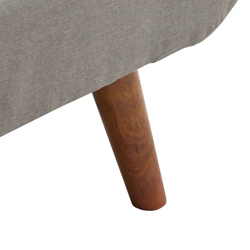 Lit plateforme rembourré du milieu du siècle, pieds inclinés fuselés, bords passepoilés, profil mince, pieds en bois massif, grand lit double / très grand lit, utilisation par 2 personnes