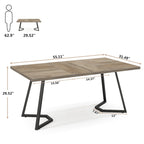 Table à manger de 55 pouces, plateau en placage de marbre synthétique, cadre en métal, rangement sous la table, blanc / marron rustique / marron clair, pour 4 à 6 personnes