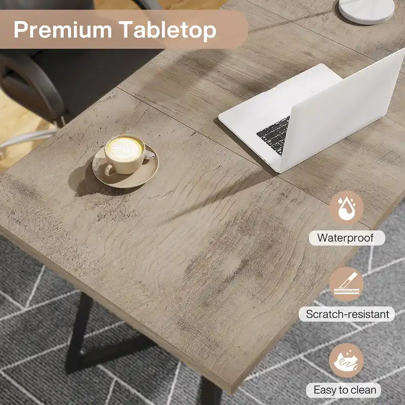 Table à manger de 55 pouces, plateau en placage de marbre synthétique, cadre en métal, rangement sous la table, blanc / marron rustique / marron clair, pour 4 à 6 personnes