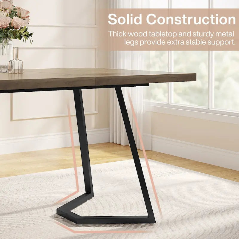 Table à manger de 55 pouces, plateau en placage de marbre synthétique, cadre en métal, rangement sous la table, blanc / marron rustique / marron clair, pour 4 à 6 personnes