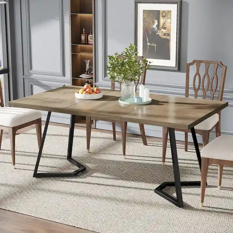 Table à manger de 55 pouces, plateau en placage de marbre synthétique, cadre en métal, rangement sous la table, blanc / marron rustique / marron clair, pour 4 à 6 personnes