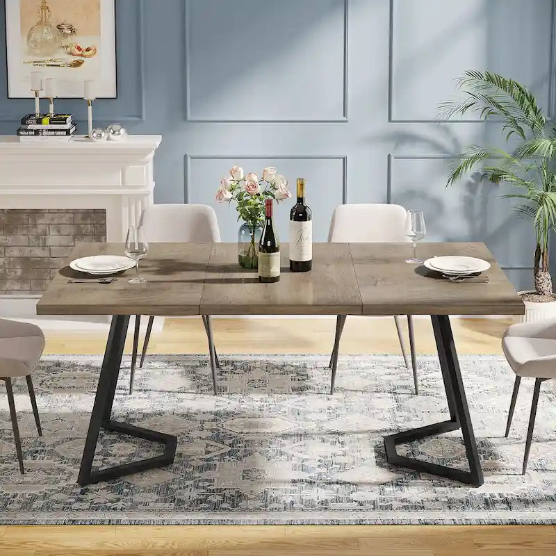 Table à manger de 55 pouces, plateau en placage de marbre synthétique, cadre en métal, rangement sous la table, blanc / marron rustique / marron clair, pour 4 à 6 personnes