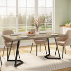 Table à manger de 55 pouces, plateau en placage de marbre synthétique, cadre en métal, rangement sous la table, blanc / marron rustique / marron clair, pour 4 à 6 personnes