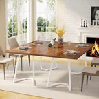 Table à manger de 55 pouces, plateau en placage de marbre synthétique, cadre en métal, rangement sous la table, blanc / marron rustique / marron clair, pour 4 à 6 personnes