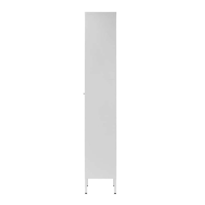 Meuble de rangement de 180 cm de haut, porte transparente en acrylique, étagères métalliques réglables, cadre en acier, blanc, pour une personne