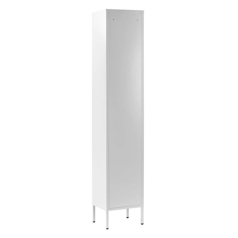 Meuble de rangement de 180 cm de haut, porte transparente en acrylique, étagères métalliques réglables, cadre en acier, blanc, pour une personne