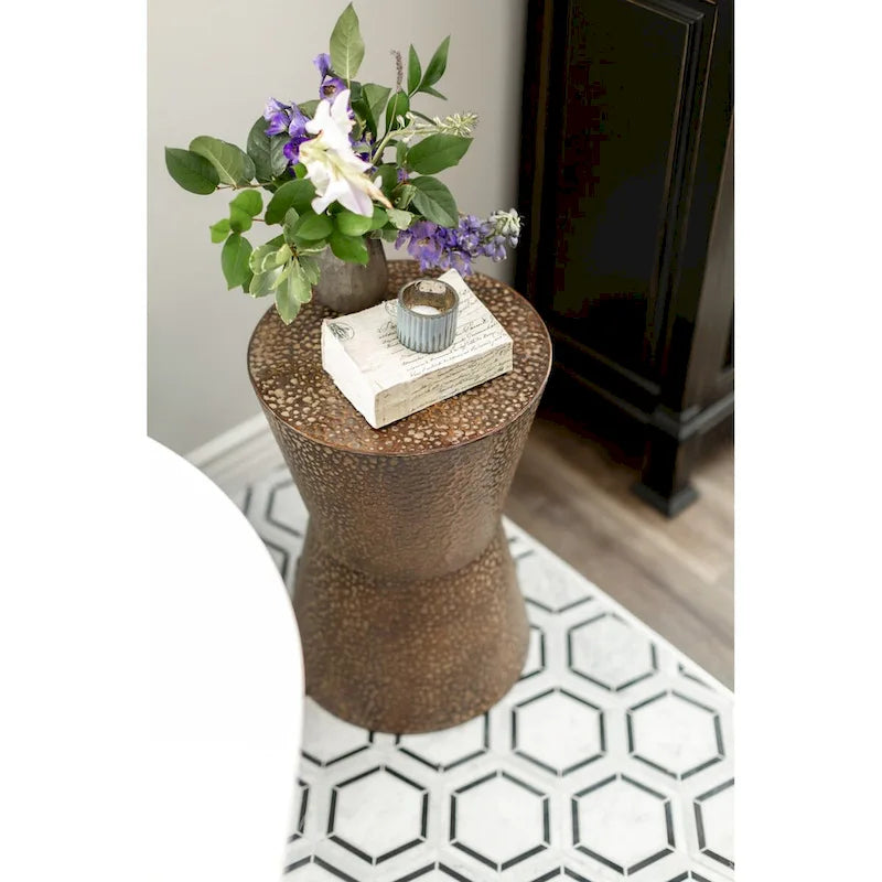 Table d'appoint Iron Accent, finition bronze cuivré vieilli, glaçure Dusty Stone, pour 1 personne