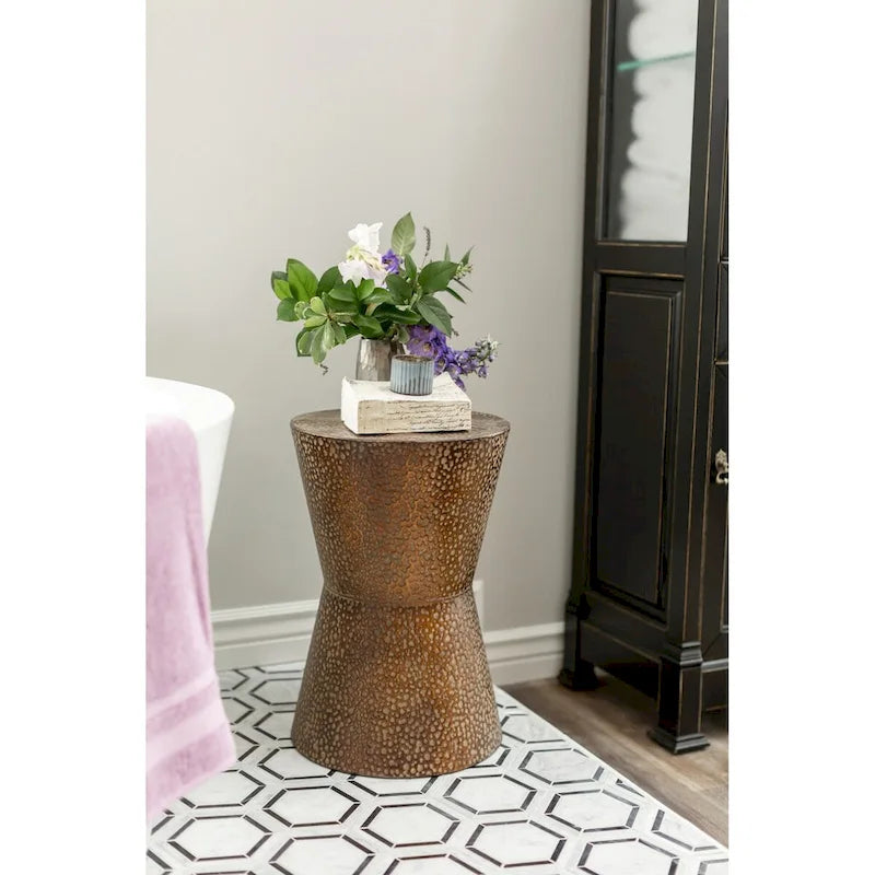 Table d'appoint Iron Accent, finition bronze cuivré vieilli, glaçure Dusty Stone, pour 1 personne