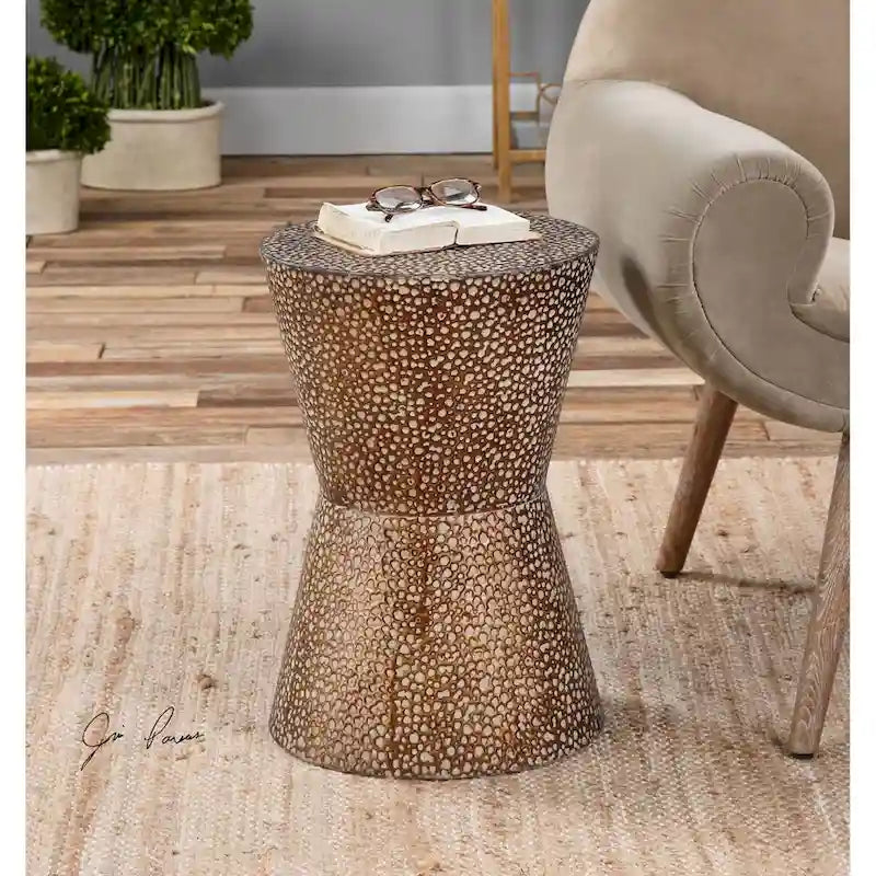 Table d'appoint Iron Accent, finition bronze cuivré vieilli, glaçure Dusty Stone, pour 1 personne