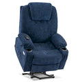 Fauteuil inclinable releveur électrique, massage et chauffage lombaire, repose-pieds étendu, ports USB, porte-gobelets, tissu, bleu marine / café / gris / bordeaux / rouge carmin / bleu Yale / moka / beige, utilisation par 1 personne