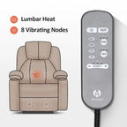 Fauteuil inclinable releveur électrique, massage et chauffage lombaire, repose-pieds étendu, ports USB, porte-gobelets, tissu, bleu marine / café / gris / bordeaux / rouge carmin / bleu Yale / moka / beige, utilisation par 1 personne