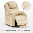 Fauteuil inclinable releveur électrique, massage et chauffage lombaire, repose-pieds étendu, ports USB, porte-gobelets, tissu, bleu marine / café / gris / bordeaux / rouge carmin / bleu Yale / moka / beige, utilisation par 1 personne