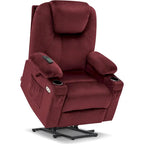 Fauteuil inclinable releveur électrique, massage et chauffage lombaire, repose-pieds étendu, ports USB, porte-gobelets, tissu, bleu marine / café / gris / bordeaux / rouge carmin / bleu Yale / moka / beige, utilisation par 1 personne