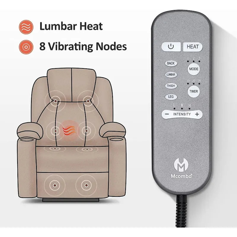 Fauteuil inclinable releveur électrique, massage et chauffage lombaire, repose-pieds étendu, ports USB, porte-gobelets, tissu, bleu marine / café / gris / bordeaux / rouge carmin / bleu Yale / moka / beige, utilisation par 1 personne