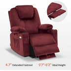 Fauteuil inclinable releveur électrique, massage et chauffage lombaire, repose-pieds étendu, ports USB, porte-gobelets, tissu, bleu marine / café / gris / bordeaux / rouge carmin / bleu Yale / moka / beige, utilisation par 1 personne