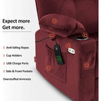 Fauteuil inclinable releveur électrique, massage et chauffage lombaire, repose-pieds étendu, ports USB, porte-gobelets, tissu, bleu marine / café / gris / bordeaux / rouge carmin / bleu Yale / moka / beige, utilisation par 1 personne