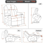 Fauteuil inclinable releveur électrique, massage et chauffage lombaire, repose-pieds étendu, ports USB, porte-gobelets, tissu, bleu marine / café / gris / bordeaux / rouge carmin / bleu Yale / moka / beige, utilisation par 1 personne
