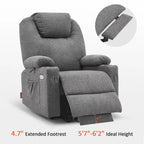 Fauteuil inclinable releveur électrique, massage et chauffage lombaire, repose-pieds étendu, ports USB, porte-gobelets, tissu, bleu marine / café / gris / bordeaux / rouge carmin / bleu Yale / moka / beige, utilisation par 1 personne