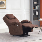 Fauteuil inclinable releveur électrique, massage et chauffage lombaire, repose-pieds étendu, ports USB, porte-gobelets, tissu, bleu marine / café / gris / bordeaux / rouge carmin / bleu Yale / moka / beige, utilisation par 1 personne