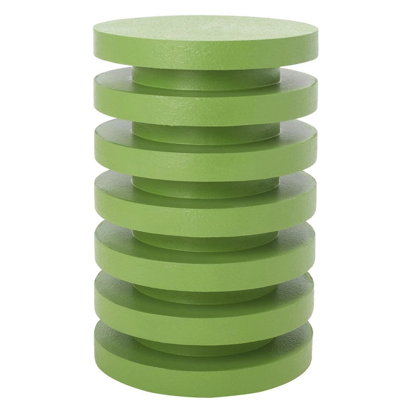 Table d'appoint empilable en forme de disque, design sculptural, plateau rond, vert / blanc / crème, pour 1 personne