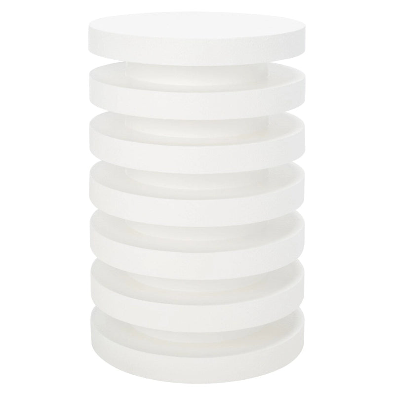 Table d'appoint empilable en forme de disque, design sculptural, plateau rond, vert / blanc / crème, pour 1 personne