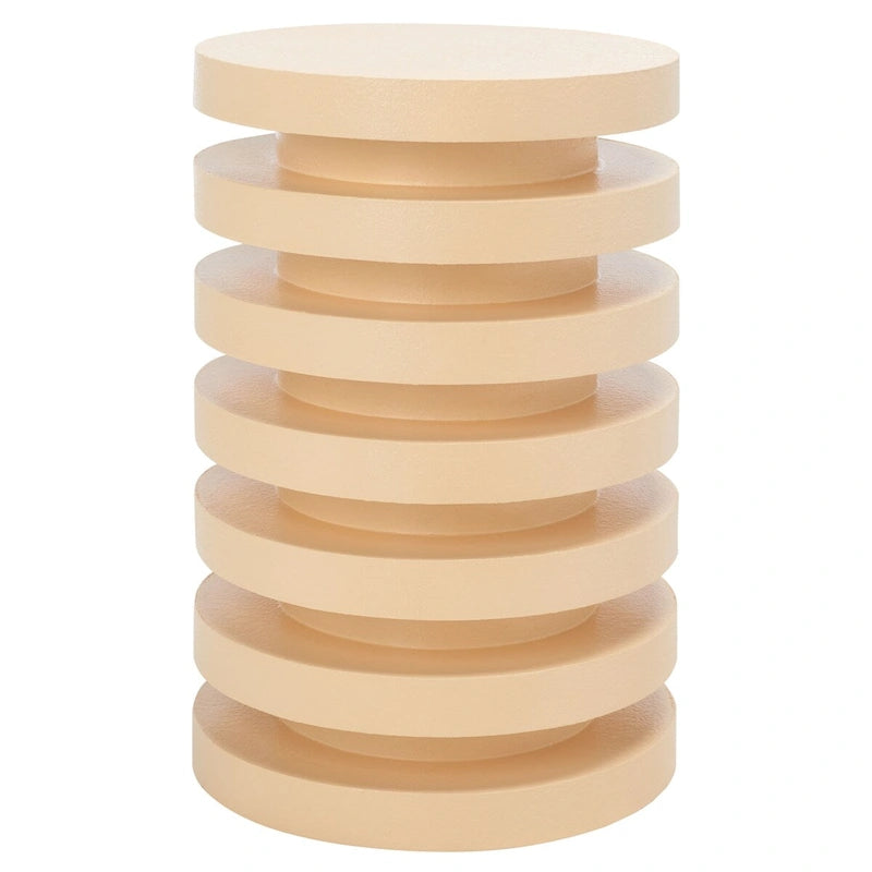 Table d'appoint empilable en forme de disque, design sculptural, plateau rond, vert / blanc / crème, pour 1 personne