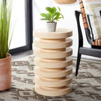 Table d'appoint empilable en forme de disque, design sculptural, plateau rond, vert / blanc / crème, pour 1 personne