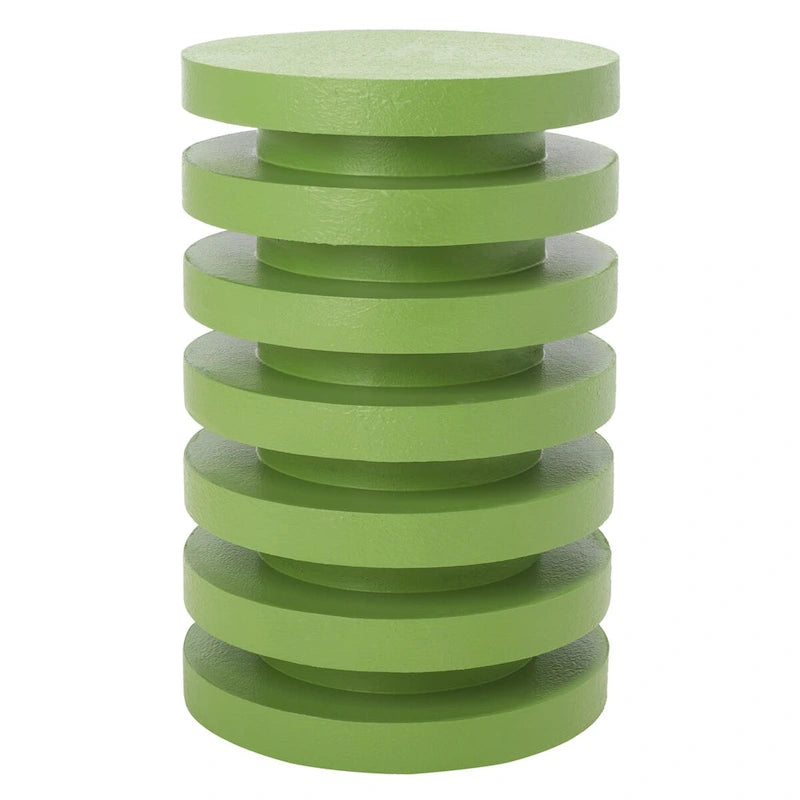 Table d'appoint empilable en forme de disque, design sculptural, plateau rond, vert / blanc / crème, pour 1 personne