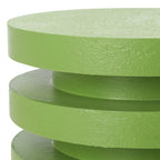 Table d'appoint empilable en forme de disque, design sculptural, plateau rond, vert / blanc / crème, pour 1 personne