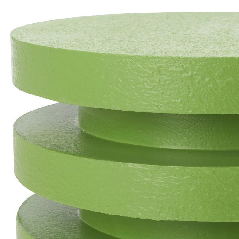 Table d'appoint empilable en forme de disque, design sculptural, plateau rond, vert / blanc / crème, pour 1 personne