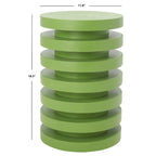 Table d'appoint empilable en forme de disque, design sculptural, plateau rond, vert / blanc / crème, pour 1 personne