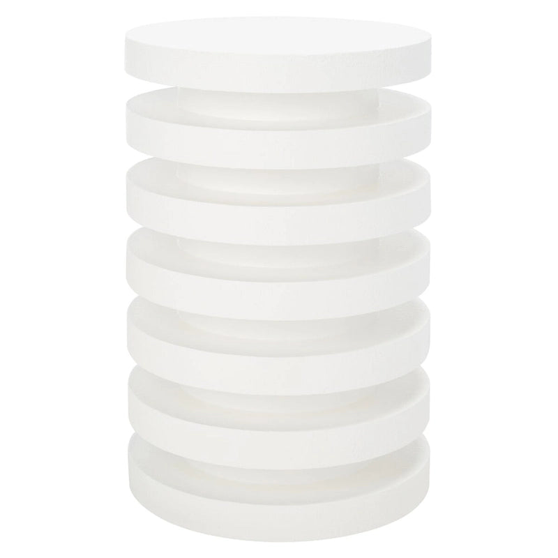 Table d'appoint empilable en forme de disque, design sculptural, plateau rond, vert / blanc / crème, pour 1 personne