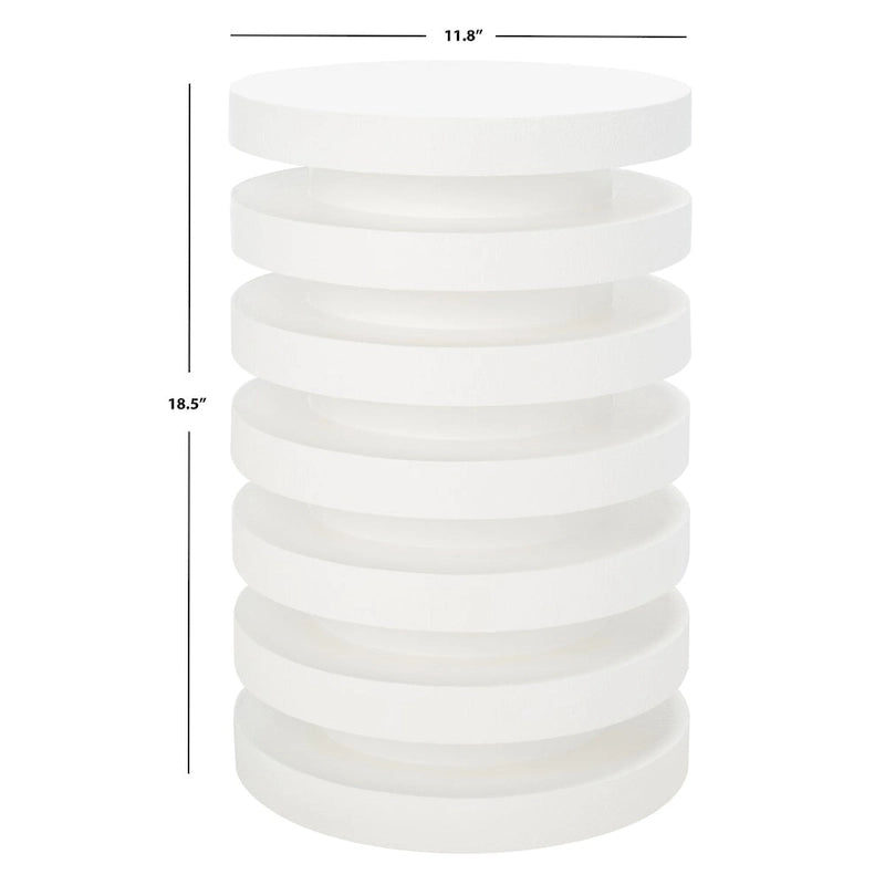 Table d'appoint empilable en forme de disque, design sculptural, plateau rond, vert / blanc / crème, pour 1 personne