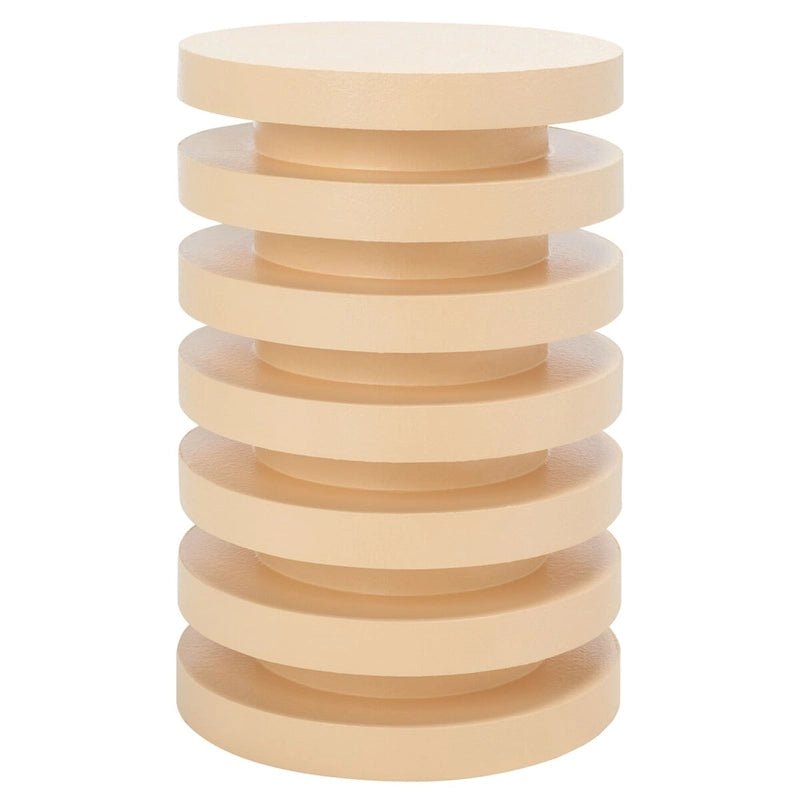 Table d'appoint empilable en forme de disque, design sculptural, plateau rond, vert / blanc / crème, pour 1 personne