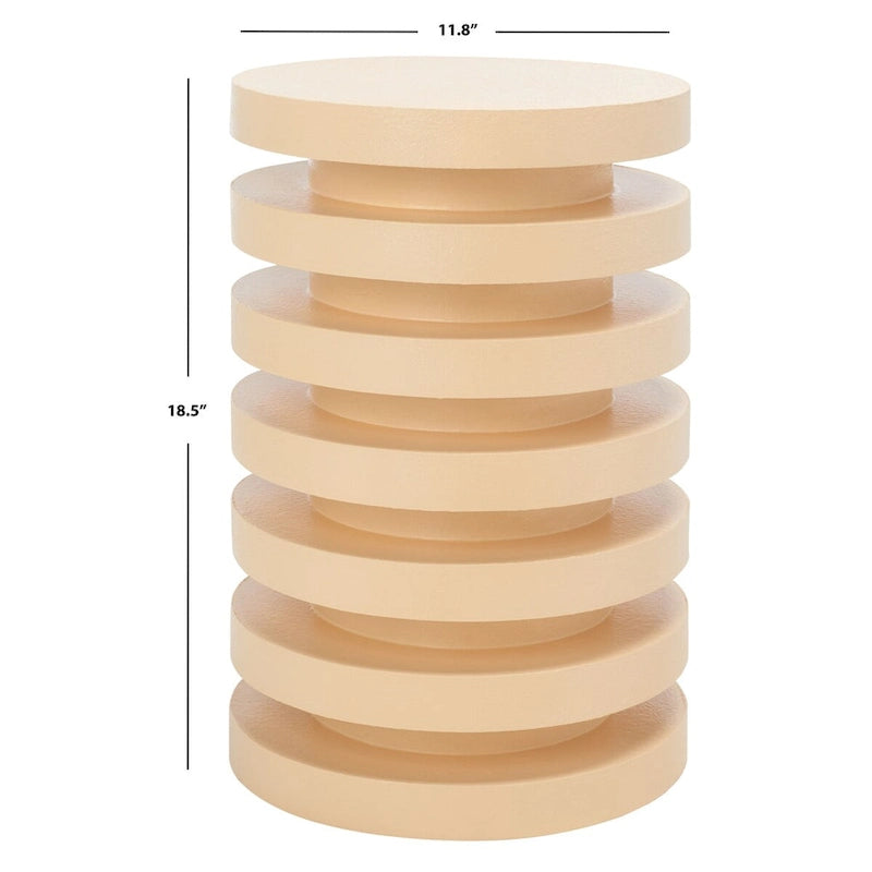 Table d'appoint empilable en forme de disque, design sculptural, plateau rond, vert / blanc / crème, pour 1 personne