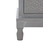Meuble TV de 120 cm, 2 portes, 1 étagère, détails de porte texturés, finition vieillie, gris blanchi, utilisation par 1 personne