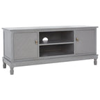 Meuble TV de 120 cm, 2 portes, 1 étagère, détails de porte texturés, finition vieillie, gris blanchi, utilisation par 1 personne