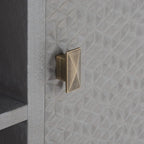 Meuble TV de 120 cm, 2 portes, 1 étagère, détails de porte texturés, finition vieillie, gris blanchi, utilisation par 1 personne