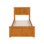 Lit plateforme profil bas, tête de lit à panneaux rainurés, pied de lit assorti, lattes en bois, 2 ports USB, bois massif, couleur Toffee Clair, Twin XL, 1 personne