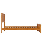 Lit plateforme profil bas, tête de lit à panneaux rainurés, pied de lit assorti, lattes en bois, 2 ports USB, bois massif, couleur Toffee Clair, Twin XL, 1 personne