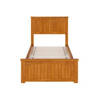 Lit plateforme profil bas, tête de lit à panneaux rainurés, pied de lit assorti, lattes en bois, 2 ports USB, bois massif, couleur Toffee Clair, Twin XL, 1 personne