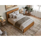 Lit plateforme profil bas, tête de lit à panneaux rainurés, pied de lit assorti, lattes en bois, 2 ports USB, bois massif, couleur Toffee Clair, Twin XL, 1 personne