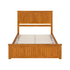 Lit plateforme profil bas, tête de lit à panneaux rainurés, pied de lit assorti, lattes en bois, 2 ports USB, bois massif, couleur Toffee Clair, Twin XL, 1 personne