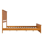 Lit plateforme profil bas, tête de lit à panneaux rainurés, pied de lit assorti, lattes en bois, 2 ports USB, bois massif, couleur Toffee Clair, Twin XL, 1 personne