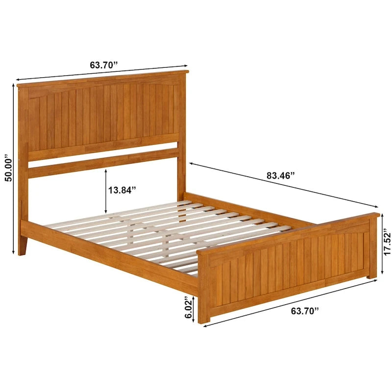 Lit plateforme profil bas, tête de lit à panneaux rainurés, pied de lit assorti, lattes en bois, 2 ports USB, bois massif, couleur Toffee Clair, Twin XL, 1 personne