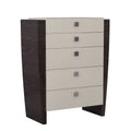Commode haute 6 tiroirs, finition brillante, style moderne, construction en bois, beige, usage individuel