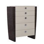 Commode haute 6 tiroirs, finition brillante, style moderne, construction en bois, beige, usage individuel