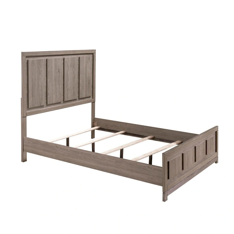 Lit double King Size, tête et pied de lit rectangulaires, cadre en bois, marron, pour 2 personnes