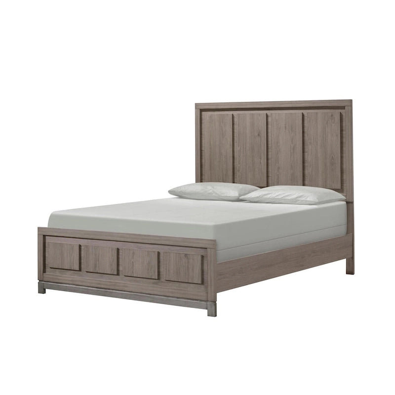 Lit double King Size, tête et pied de lit rectangulaires, cadre en bois, marron, pour 2 personnes