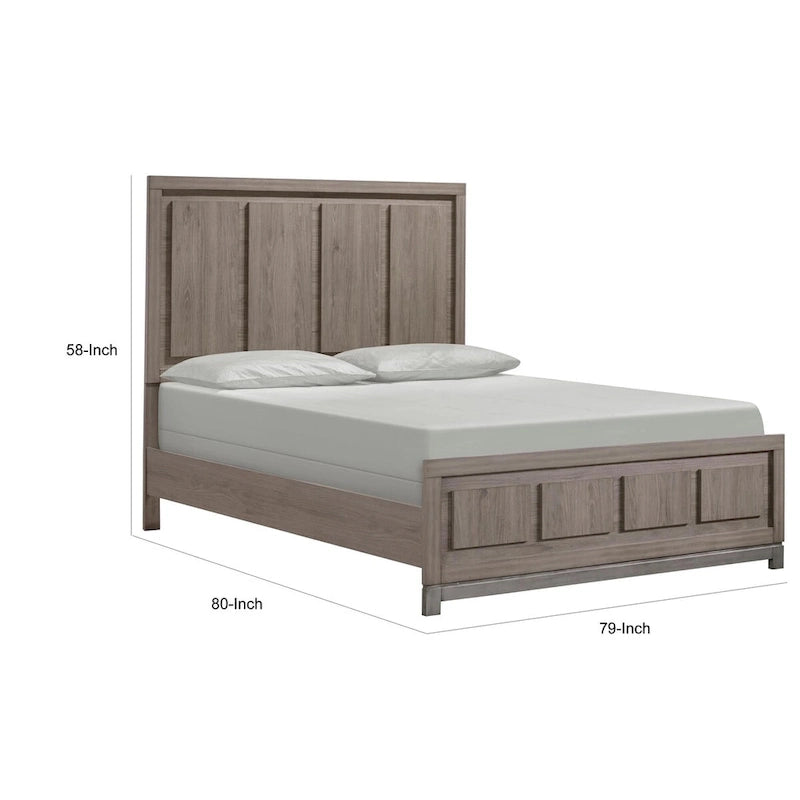 Lit double King Size, tête et pied de lit rectangulaires, cadre en bois, marron, pour 2 personnes